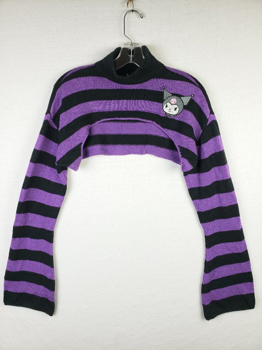 Kuromi Sanrio Bolero Knit Crop Shrug Black Purple Stripe Hot Topic size S/M